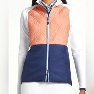 NEW Women’s Peter Millar Lizzie Hybrid Golf Vest, Quilted,Small,Navy/Coral/white
